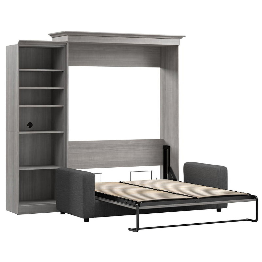 Bestar Versatile Engineered Wood Queen Murphy Bed with Sofa & Organizer in Gray