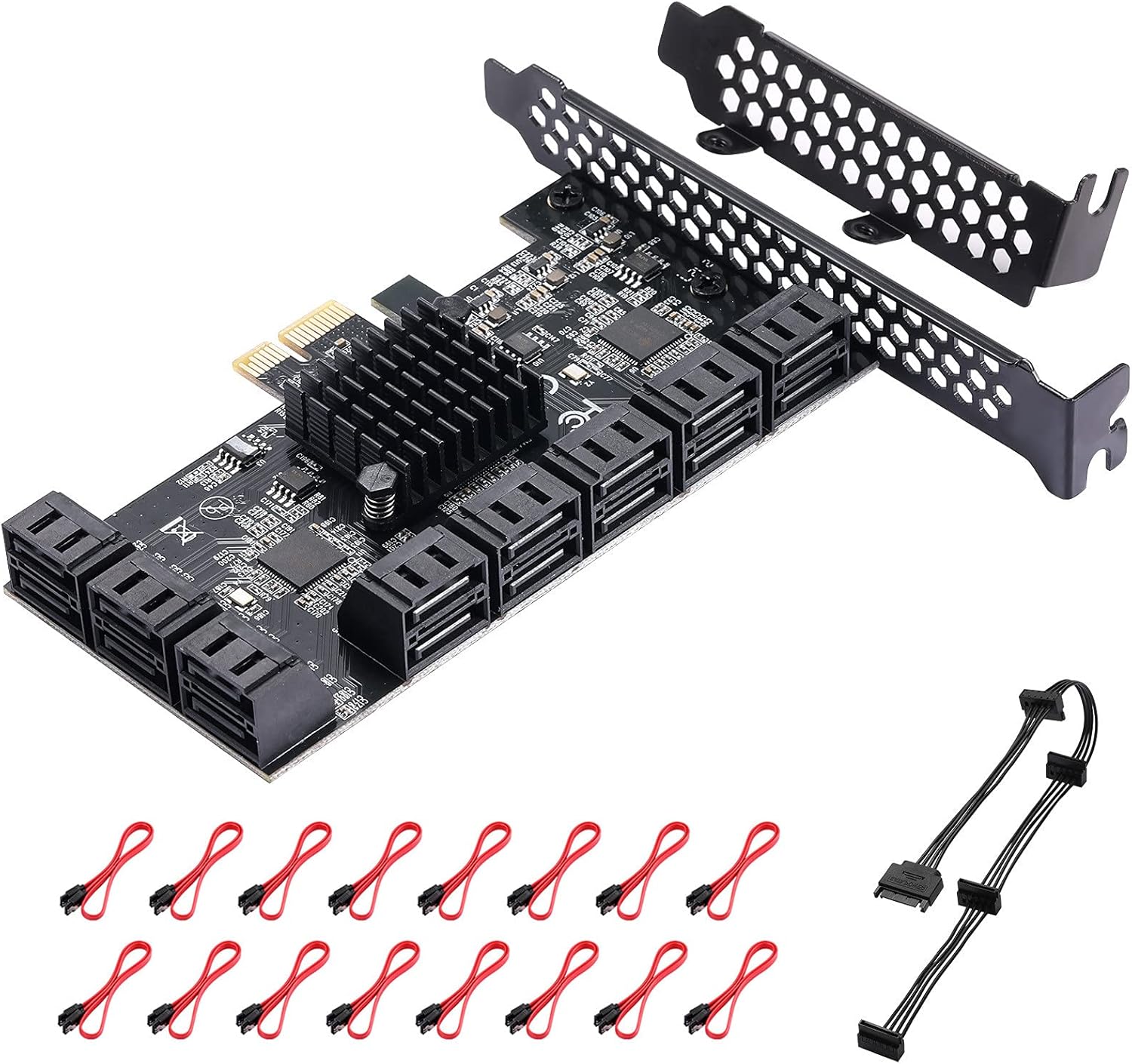 16 Port SATA PCIe Expansion Card with 16 Cables B7k