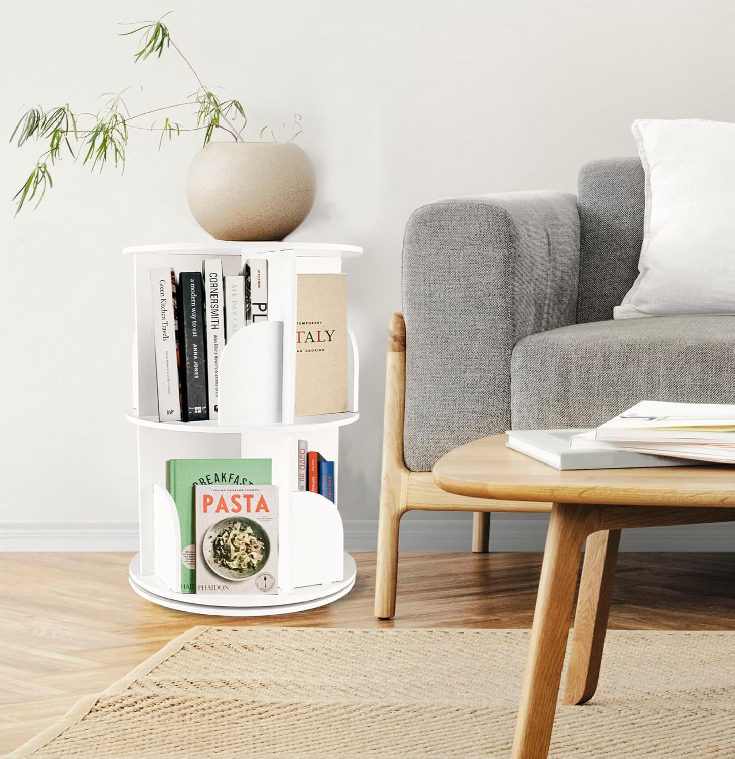 Rotating Bookshelf 2 Tier White for Kids a7