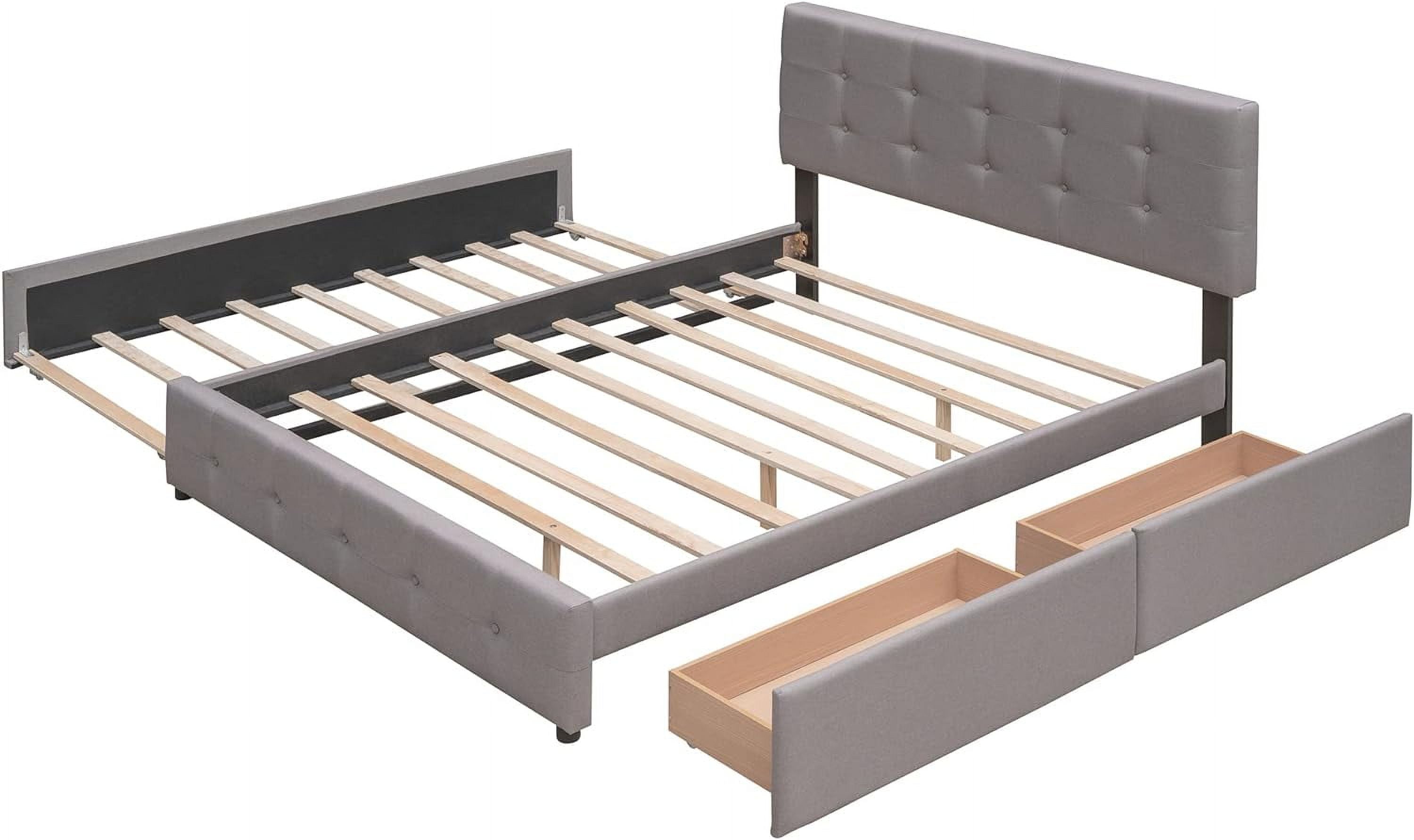 Upholstered Platform Bed with Storage Drawers, Light Gray Q7