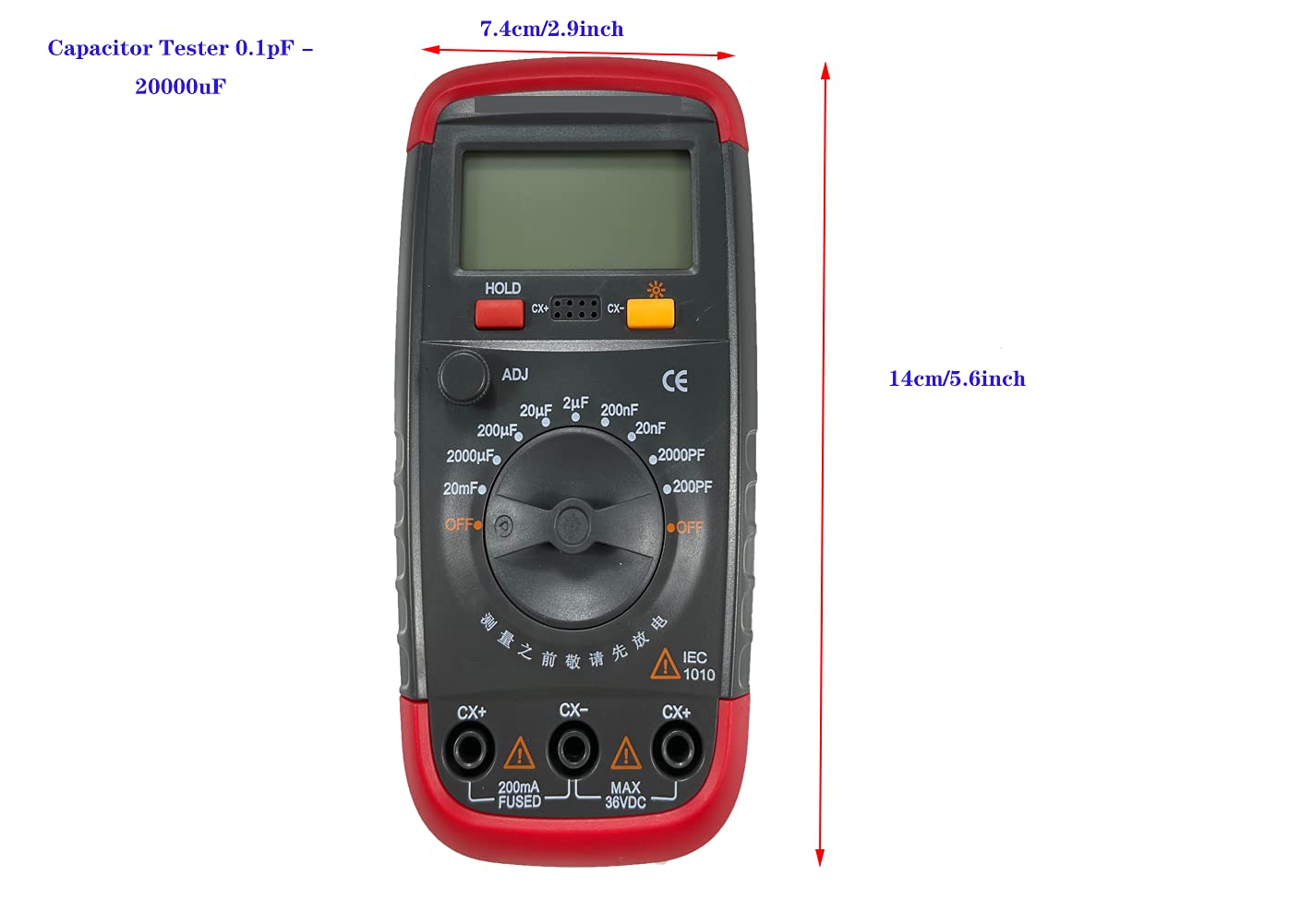 Capacitance Meter Handheld Digital LCD Display 0.1pF-20000uF k7