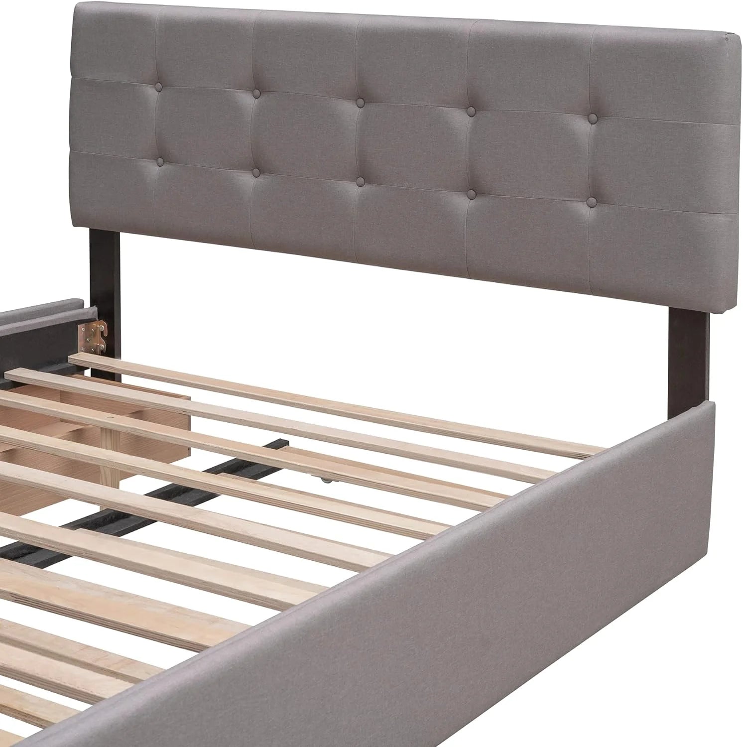 Upholstered Platform Bed with Storage Drawers, Light Gray Q7