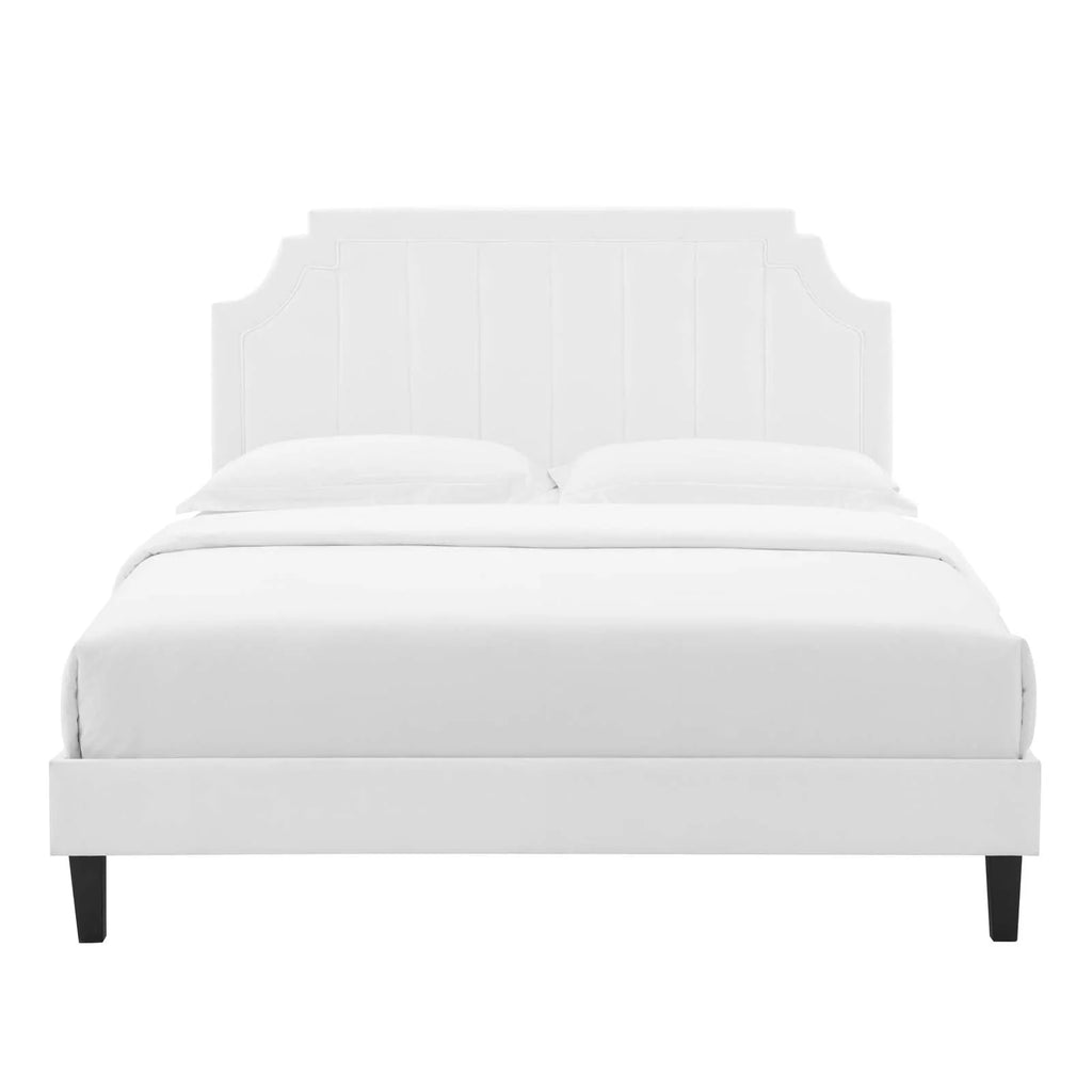 King Platform Bed White Velvet A7