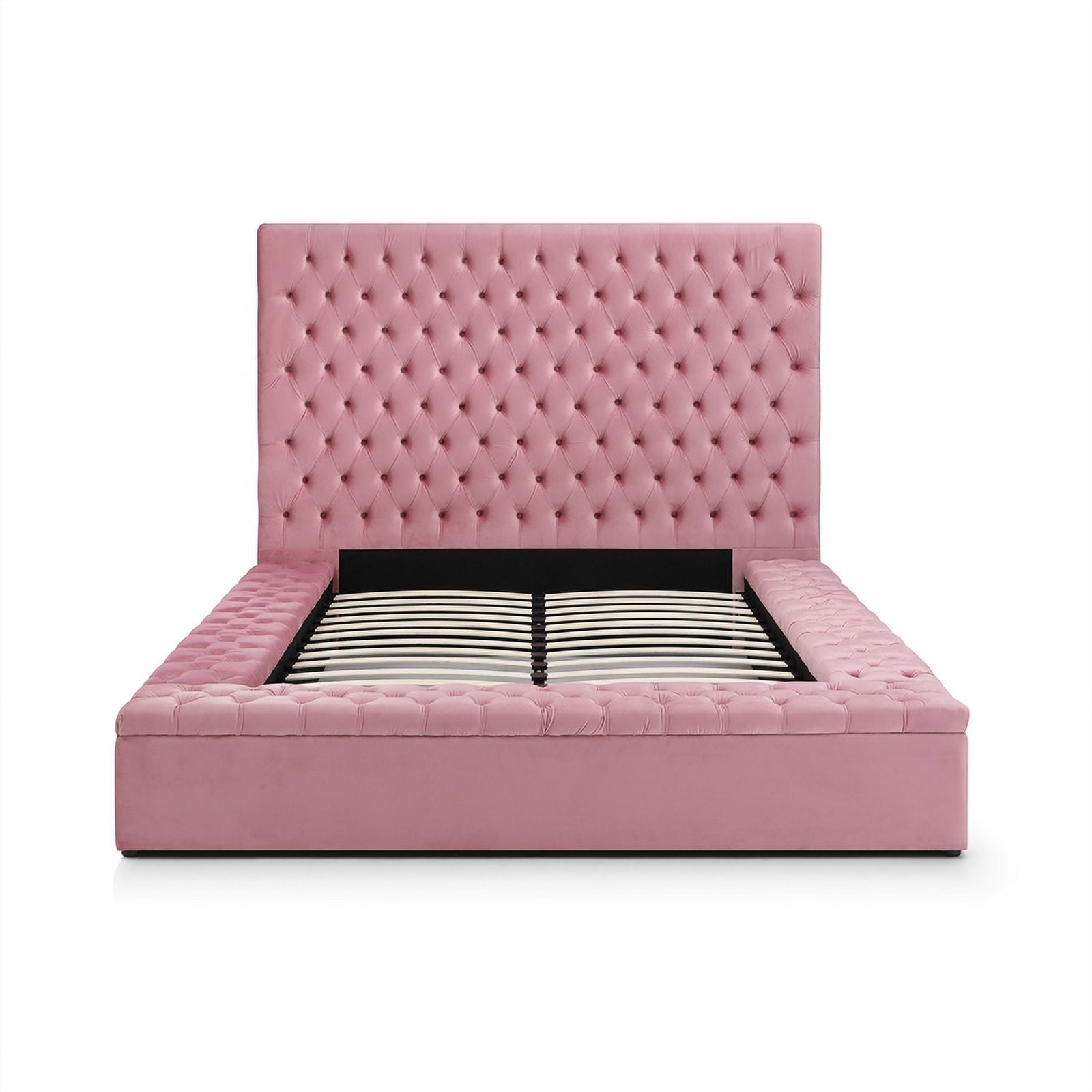 Velvet Upholstered Platform Queen Bed Pink k7m