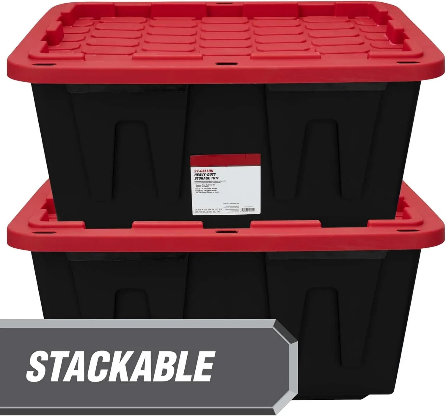 27 Gallon Plastic Storage Bin with Snap-On Lid Black Red a7