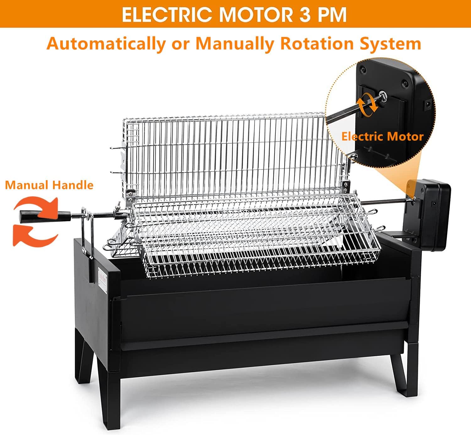 Charcoal Grill Rotisserie Kit with 3 Rotating Baskets and Grill Grate a7