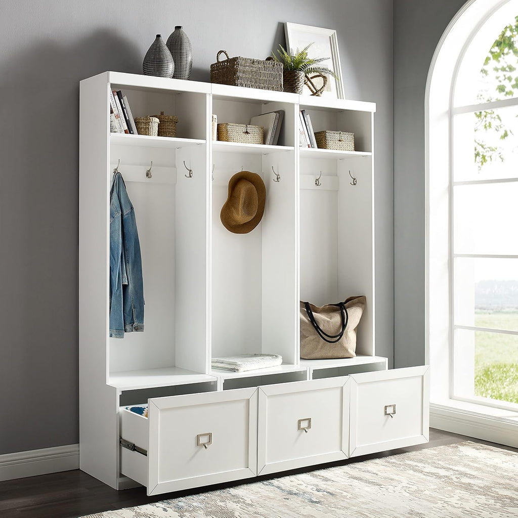 Entryway Set with 3 Hall Trees, White k7