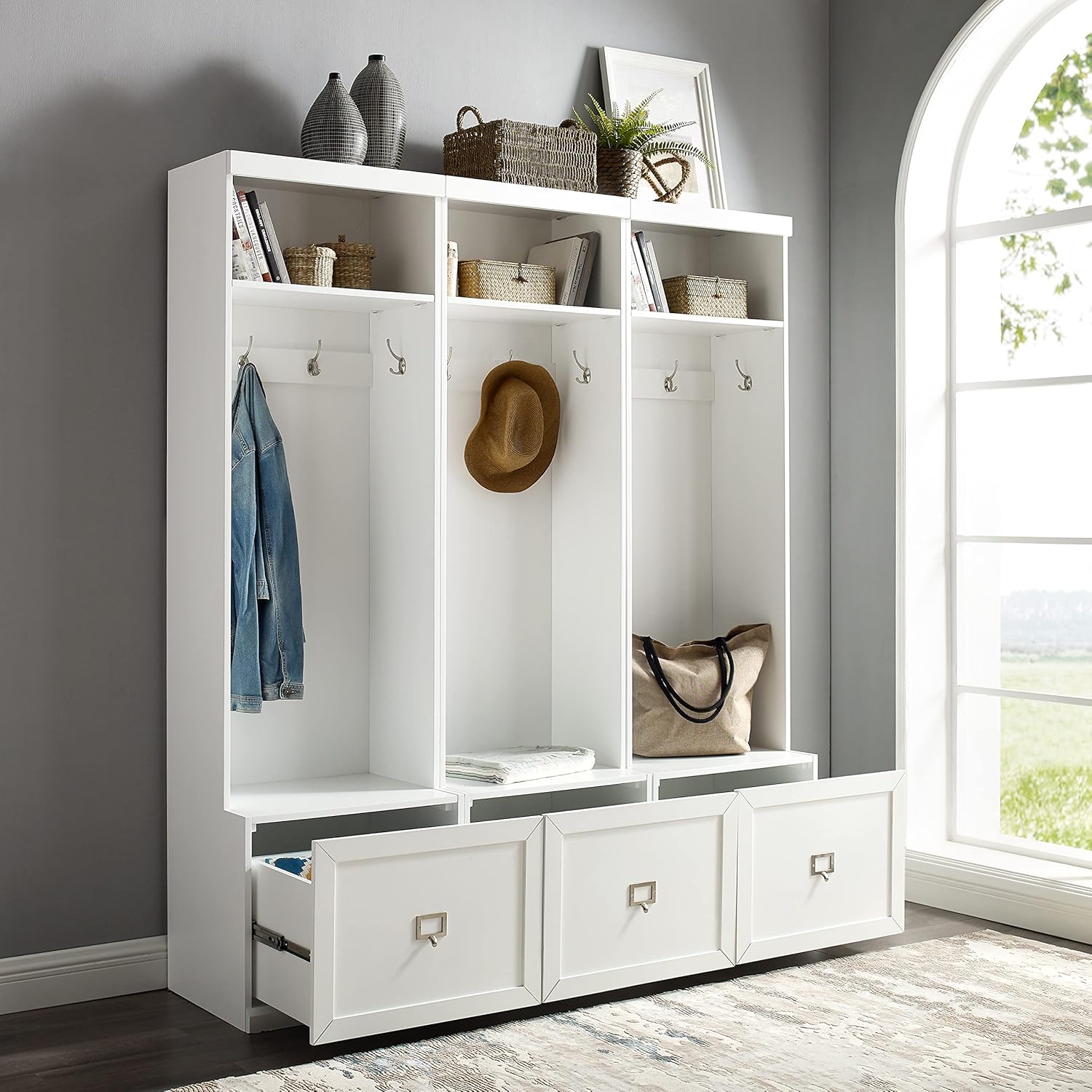 Entryway Set with 3 Hall Trees, White k7