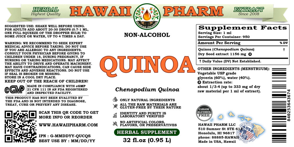 Quinoa Dry Seed Alcohol-Free Liquid Extract Glycerite 32 Fl Oz k7