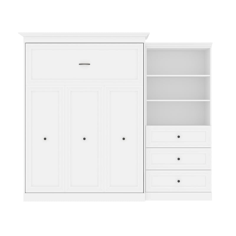 Wood Queen Murphy Bed with Drawers White k7