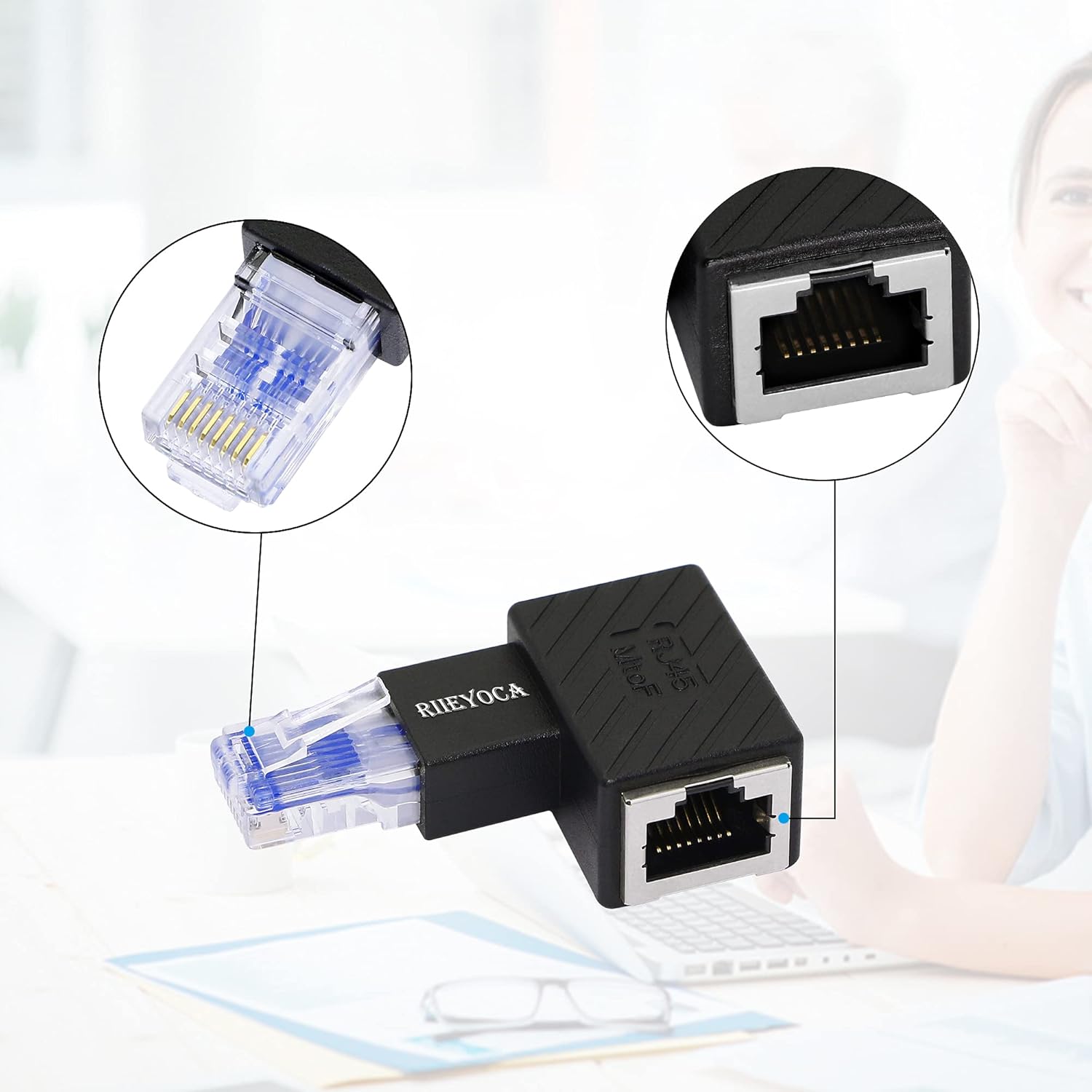 Right Angle Ethernet Adapter RJ45 Cat6 2-Pack Black k7