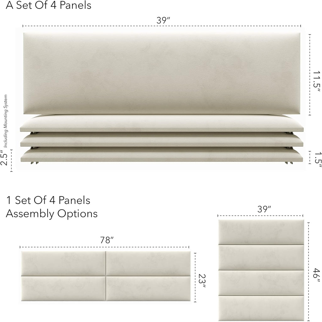 Velvet Ivory Headboard Wall Panels King Set of 4 K7