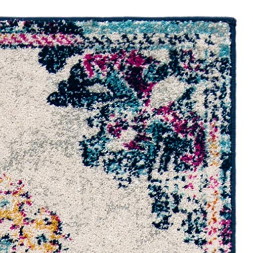 Runner Rug 2x6 Ivory Fuchsia Medallion Distressed k7