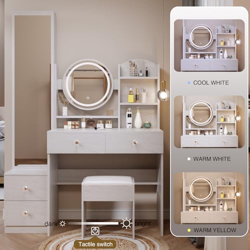 Makeup Vanity Set with Adjustable Lights and Full Body Mirror A7