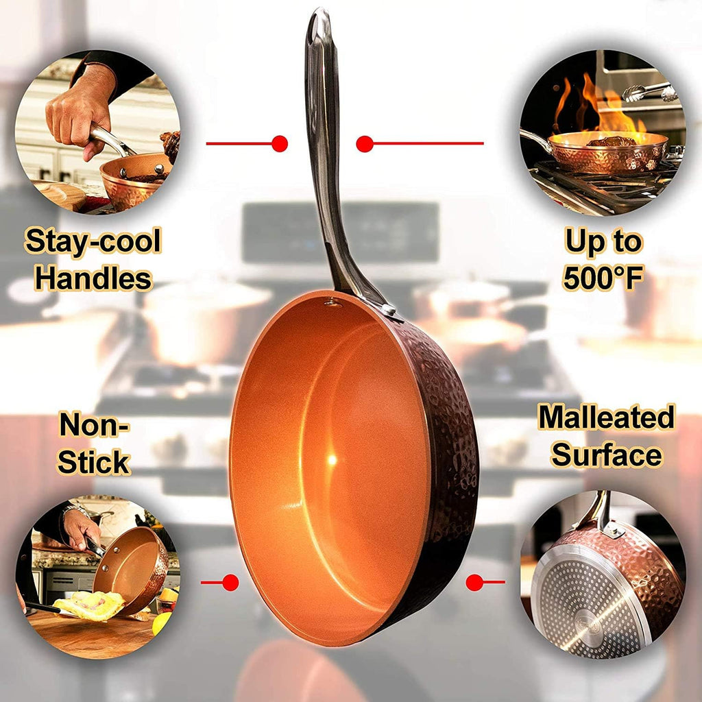 9.5" Hammered Fry Pan with Glass Lid, Nonstick Skillet A7