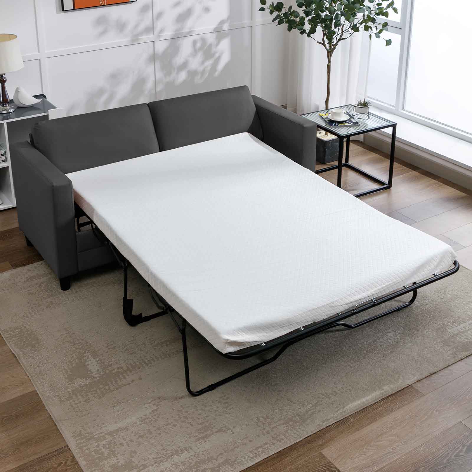 CECER Pull Out Sofa Bed, Convertible Sleeper Sofa, 2-in-1 Full Size Couch Bed with Fold Out Mattress, Leather Loveseat Daybed Futon Sofa Bed for Living Room Guestroom Office Apartment - Dark Grey