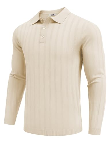 Men's Knit Polo Shirt Long Sleeve Casual Golf Top k7