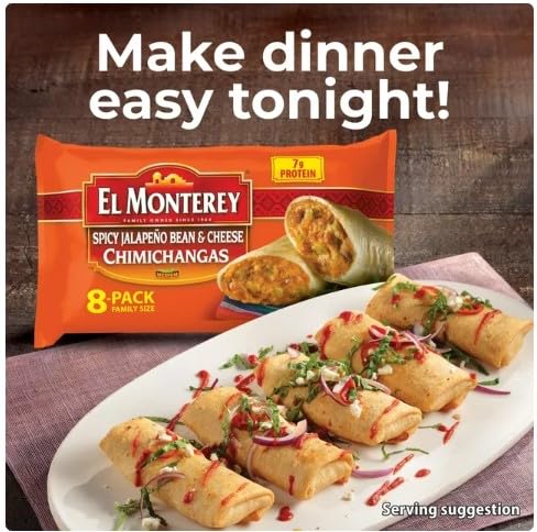 Spicy Jalapeno Bean & Cheese Chimichangas, 32 oz, 8 Count, Frozen, Pack of 3 k7