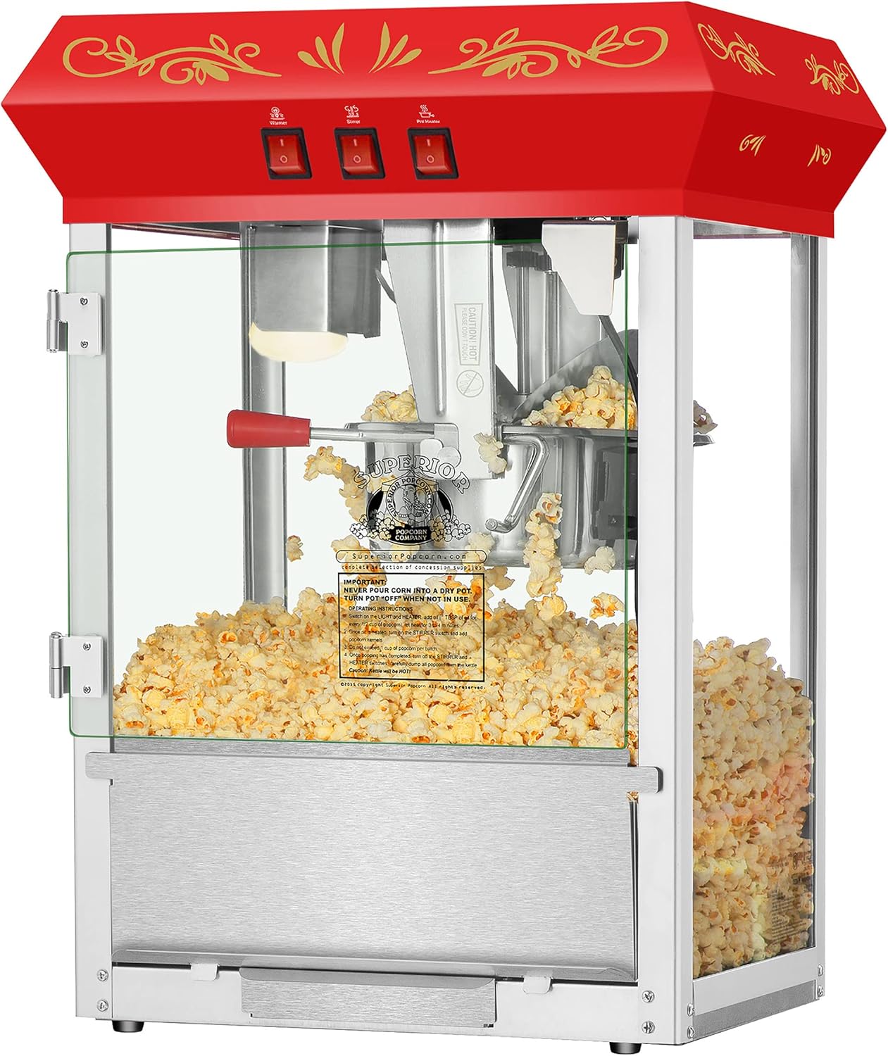 Superior Popcorn 3-Gallon Countertop Movie Night Popcorn Popper - Red