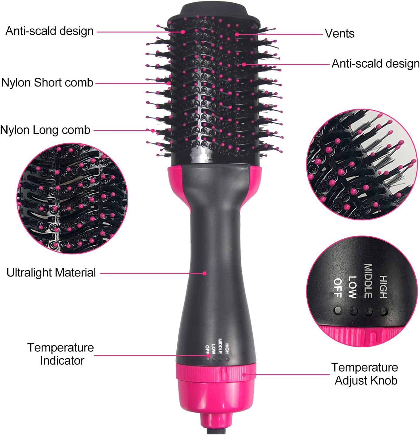 Hair Dryer Brush 4 in 1 Styler with Negative Ion Anti-frizz A8