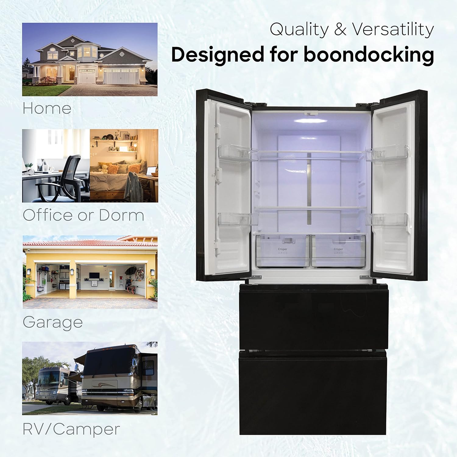 RV Refrigerator 110V Frost Free French Doors 30 Inch Black Glass Front k7
