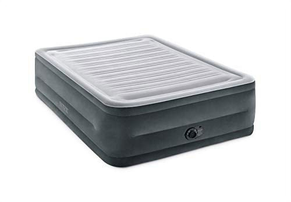 INTEX 64417ED Dura-Beam Deluxe Comfort-Plush High-Rise Air Mattress: Fiber-Tech - Queen Size - Built-in Electric Pump - 22in Bed Height - 600lb Weight Capacity,Grey