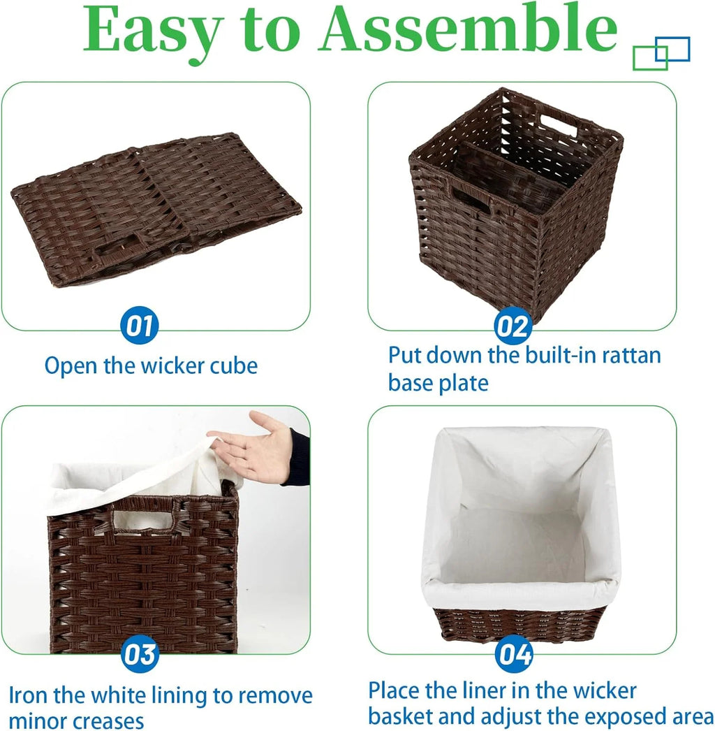 Wicker Storage Baskets 4-Pack with Liners for Shelves a7