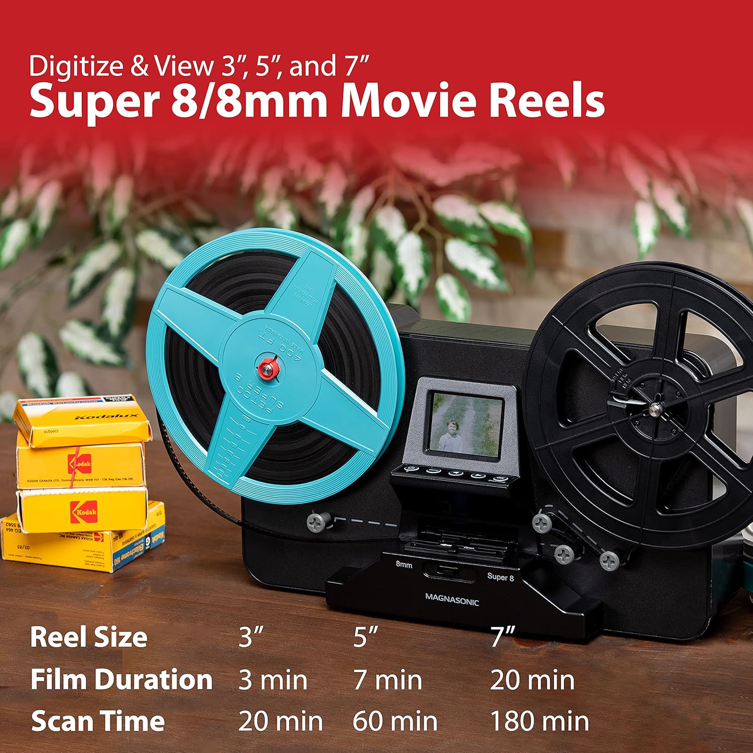 8mm Film Scanner with 2.3 Screen, Digitize Reels k7