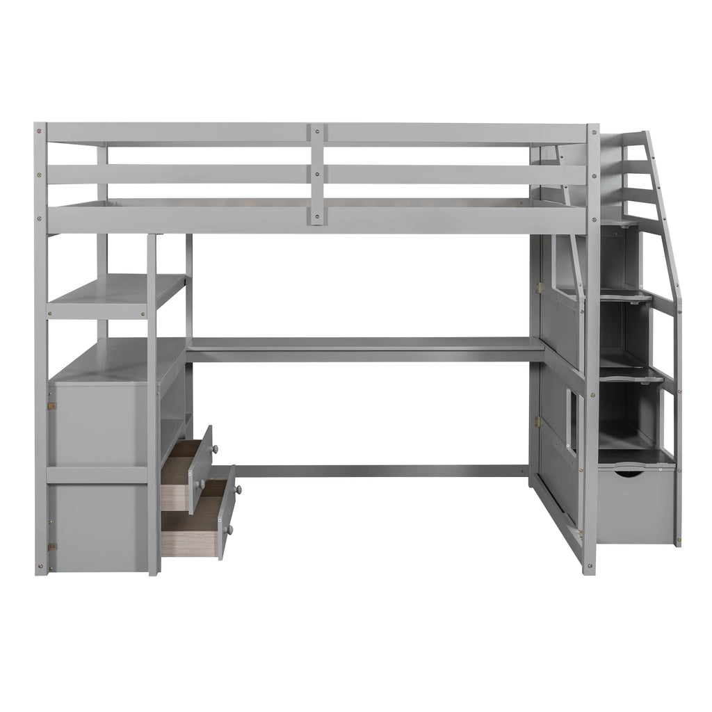 Full Loft Bed with Desk, Storage Stairs & Drawers k7