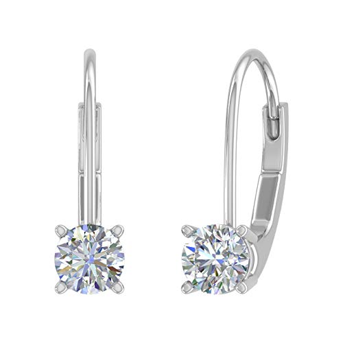 1/2 Carat Diamond Leverback Drop Earrings in 10K Gold - IGI Certified (I1-I2 Clarity)