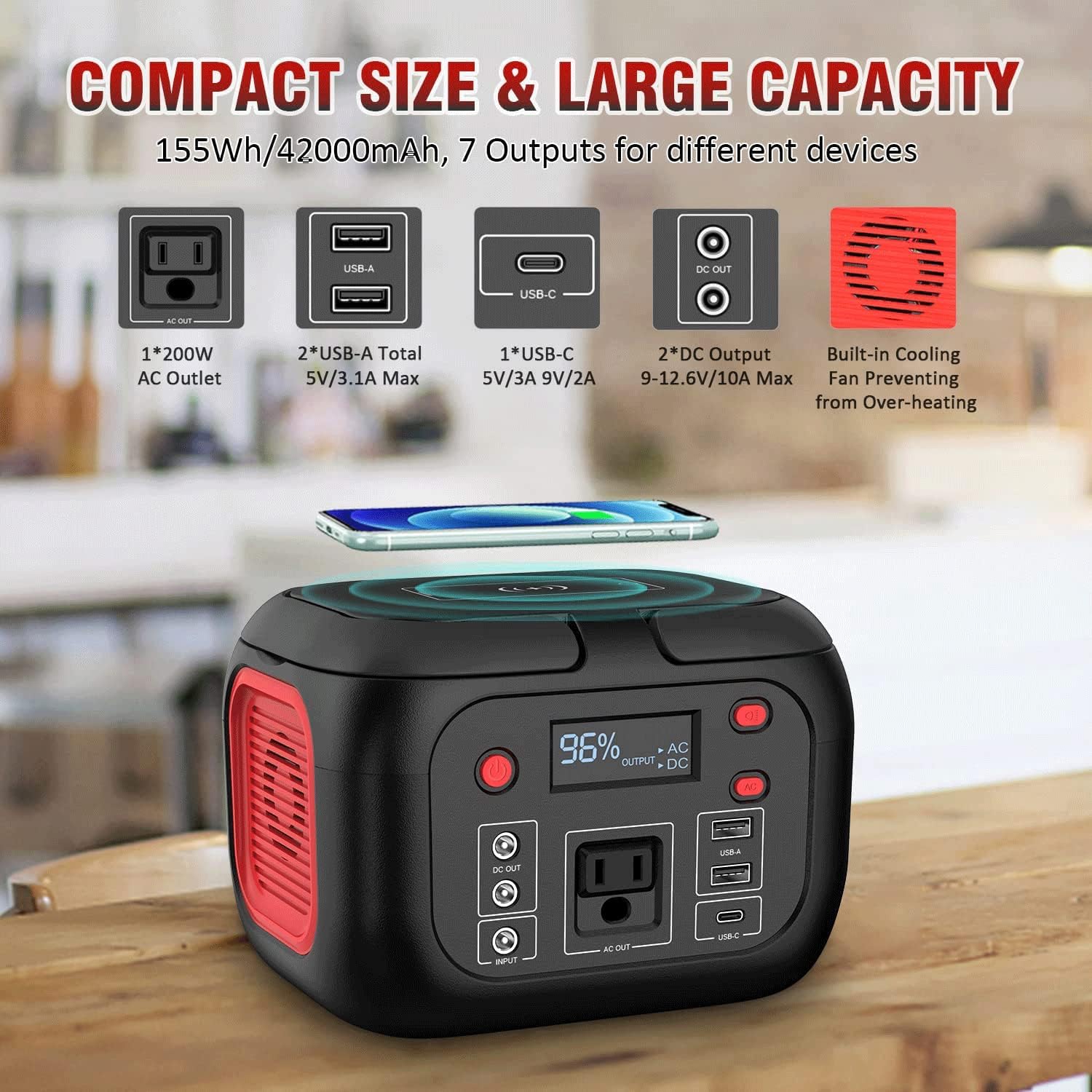 Portable Power Station 42000mAh AC Outlet 200W Wireless Charger k7