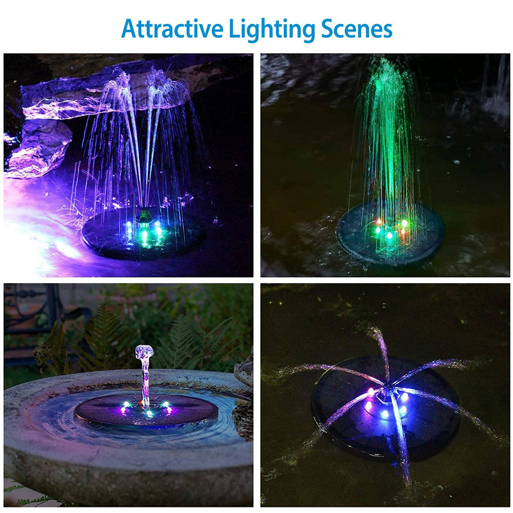 Solar Powered Fountain Pump Floating Bird Bath Pond Pump LED Lights 7 Nozzles k9