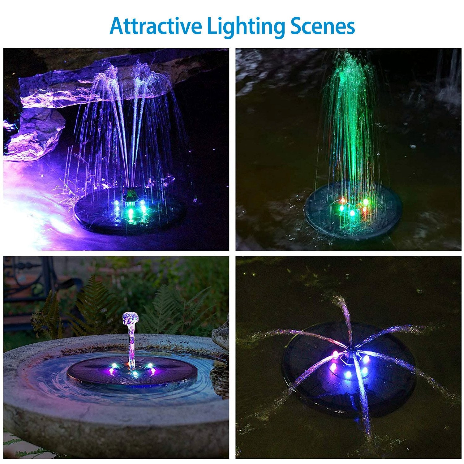 Solar Powered Fountain Pump Floating Bird Bath Pond Pump LED Lights 7 Nozzles k9