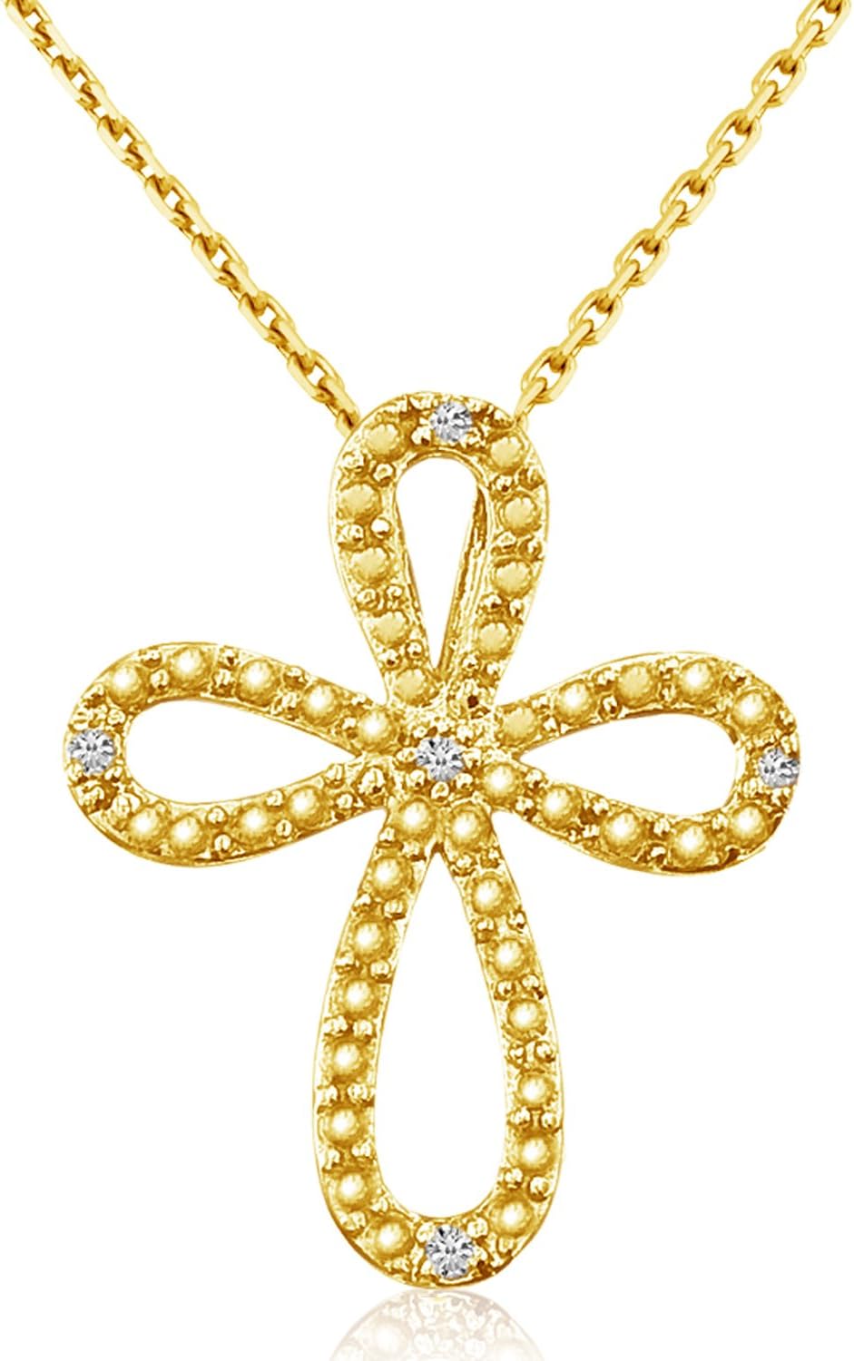 14K Yellow Gold Greek Cross Round Diamond Pendant (Chain NOT included)