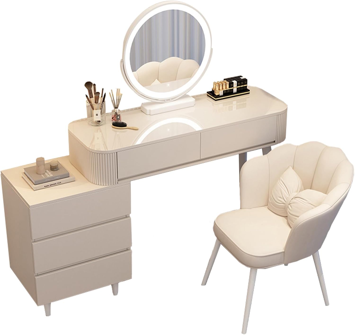 Scalable Modern Style Makeup Vanity Table with Lighted Mirror, 3 Lighting Modes Adjustable, Fashion Bedroom Large Capacity Dressing Table as for Parents Wife or Girlfriends