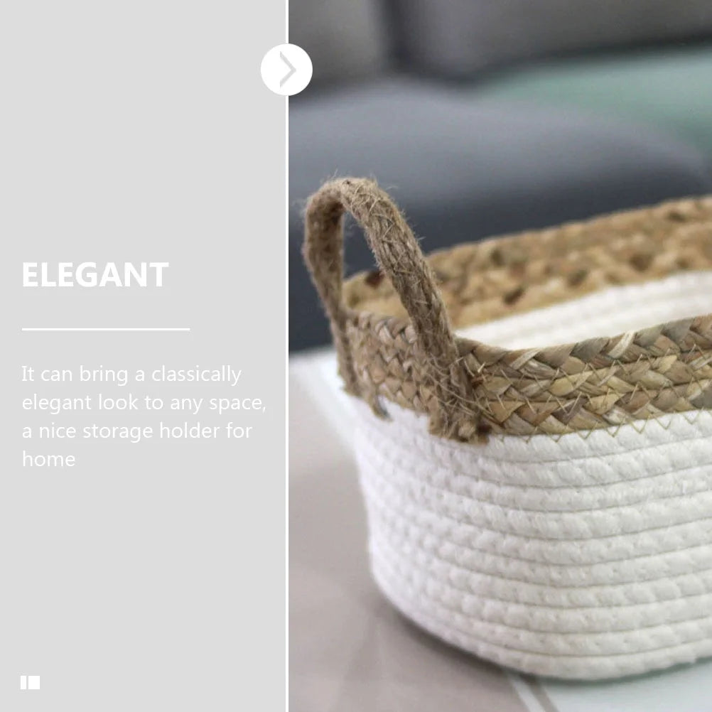 Craft Organizer Storage Box with Lid Cotton Rope Woven Basket k7