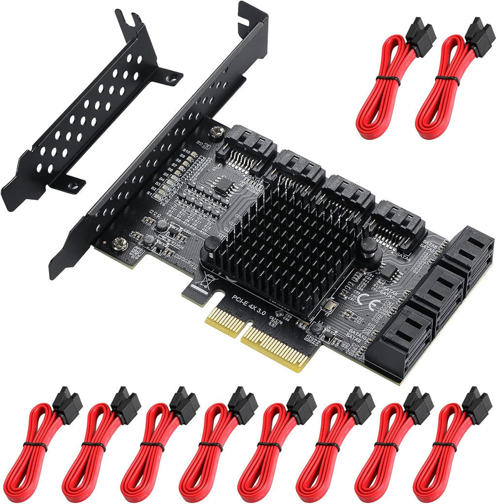 16 Port SATA PCIe Expansion Card with 16 Cables B7k