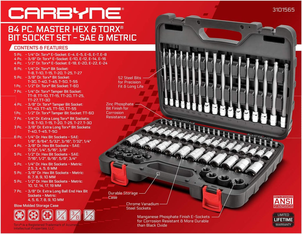 Hex & Torx Bit Socket Set 84 Piece A7