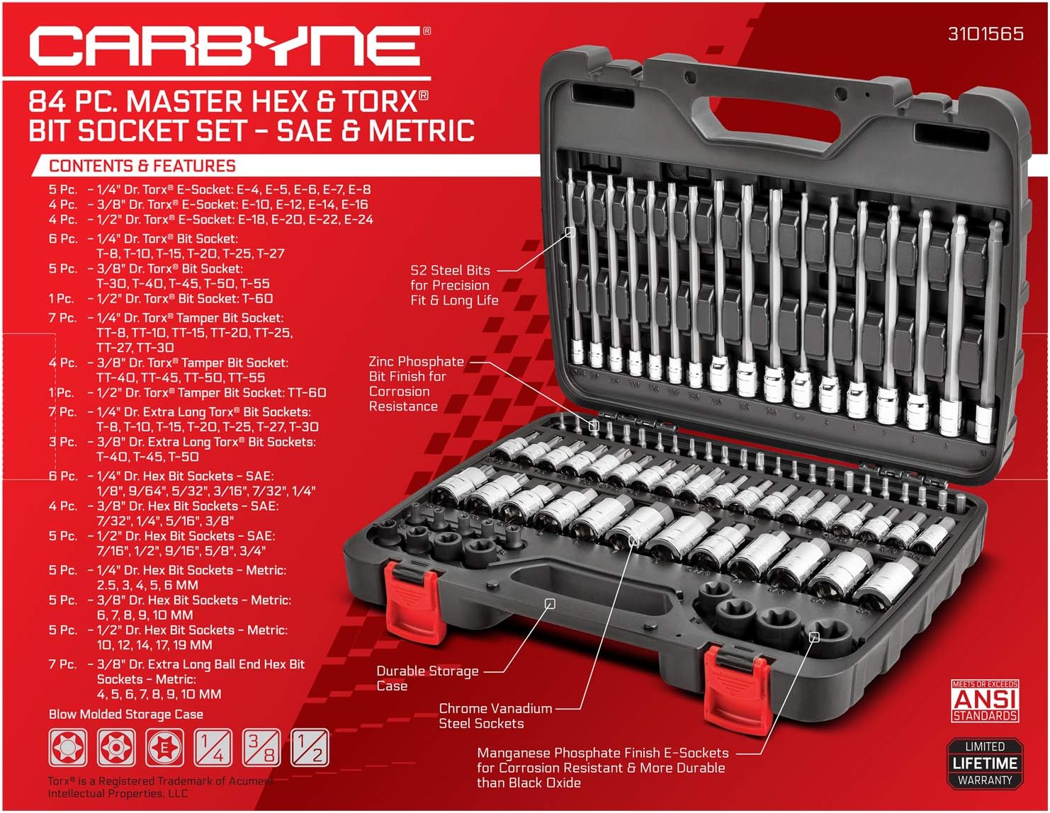 Hex & Torx Bit Socket Set 84 Piece A7