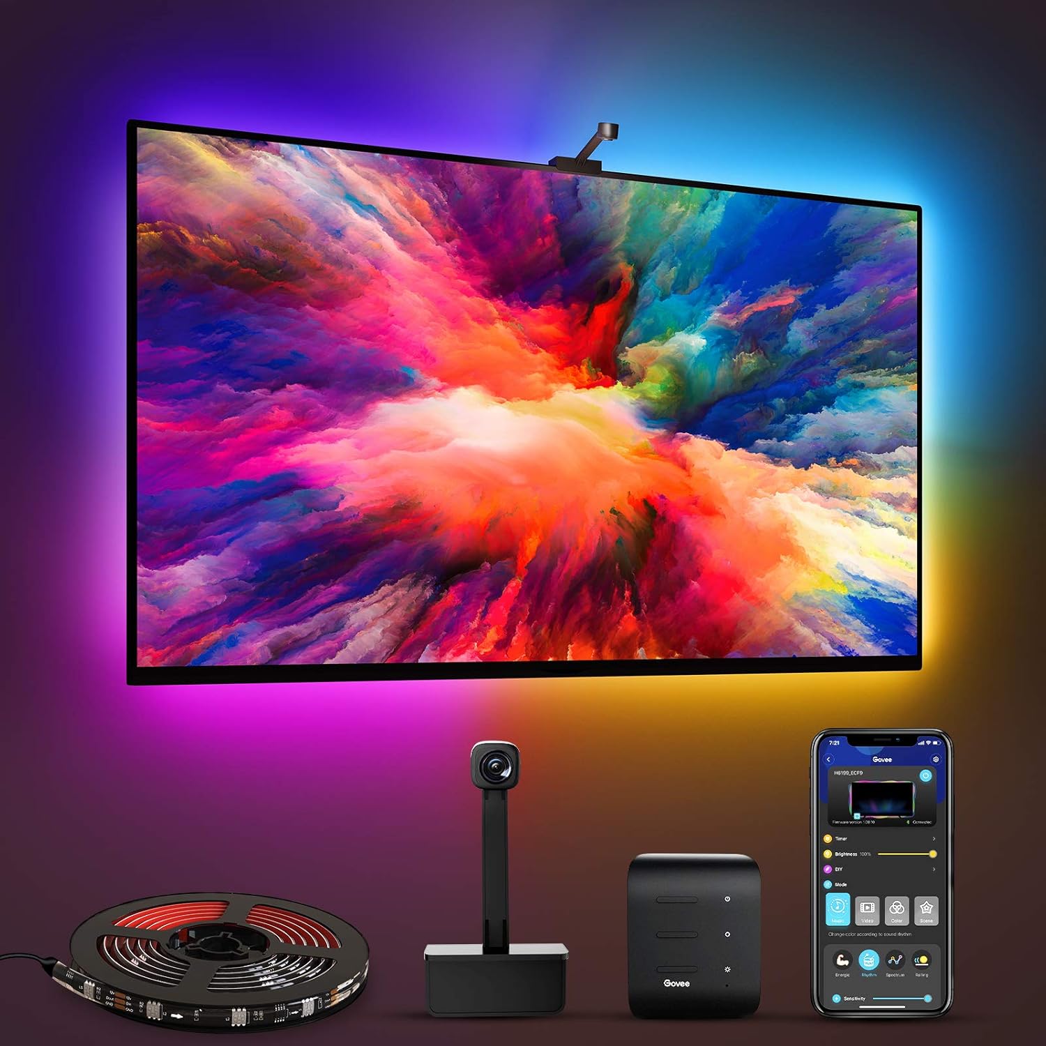 Govee Immersion TV LED Backlights with Camera, RGBIC Wi-Fi TV Backlights for 55-65 inch TVs PC, Works with Alexa & Google Assistant, App Control, Music Sync TV Lights, Adapter, H6199