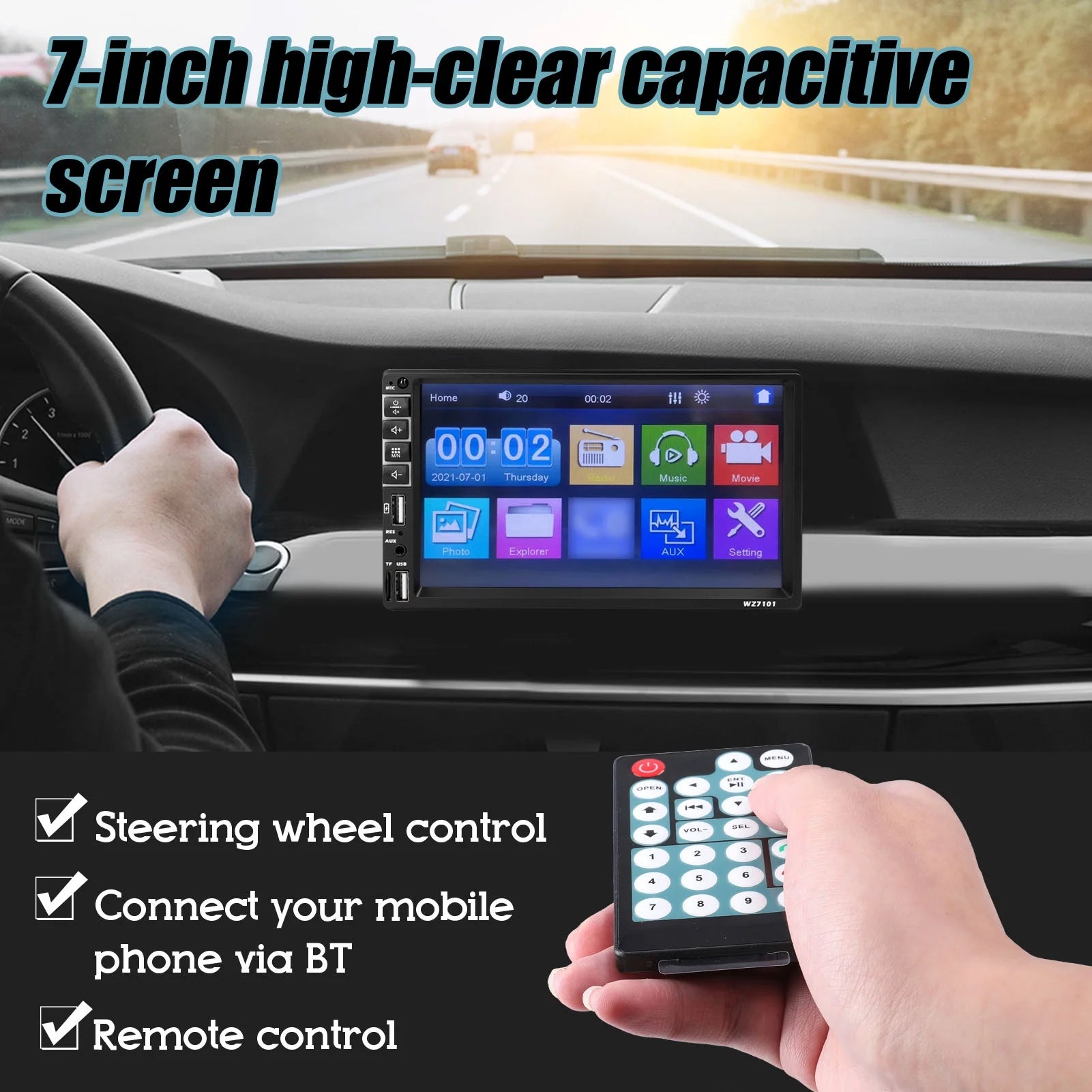 Single Din Car Stereo 7 Inch Touchscreen MP5 Player A7