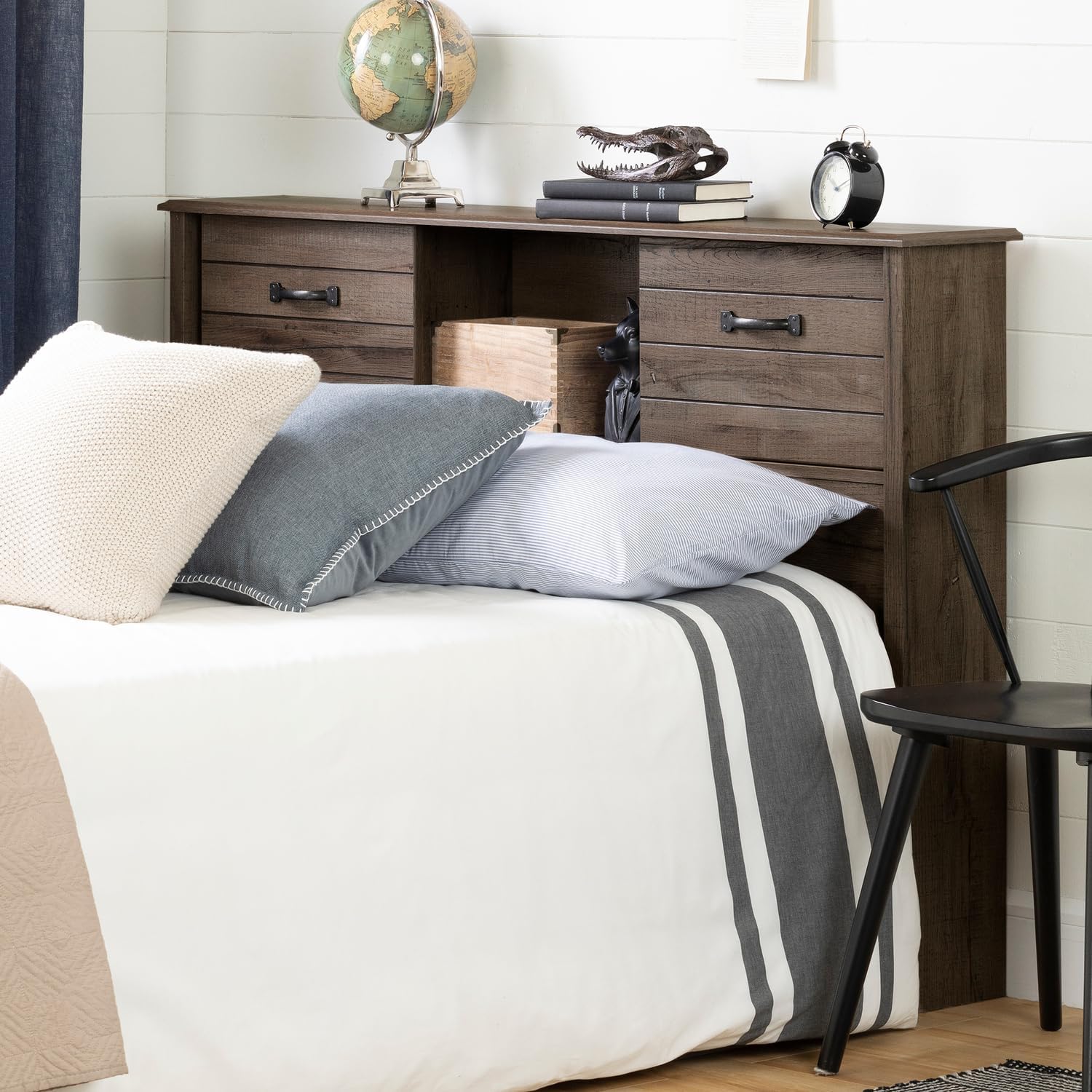 Old World Charm Engineered Wood Rectangular Full Bookcase Headboard Fall Oak with Storage and Sliding Doors, 64.5" (L) x 15.5" (W) x 4.5" (H)