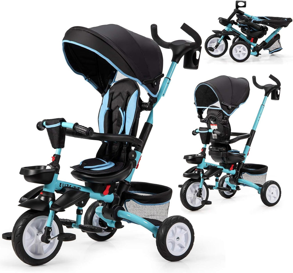 Baby Tricycle 7-in-1 Folding Steer Stroller with Rotatable Seat, Gray k7