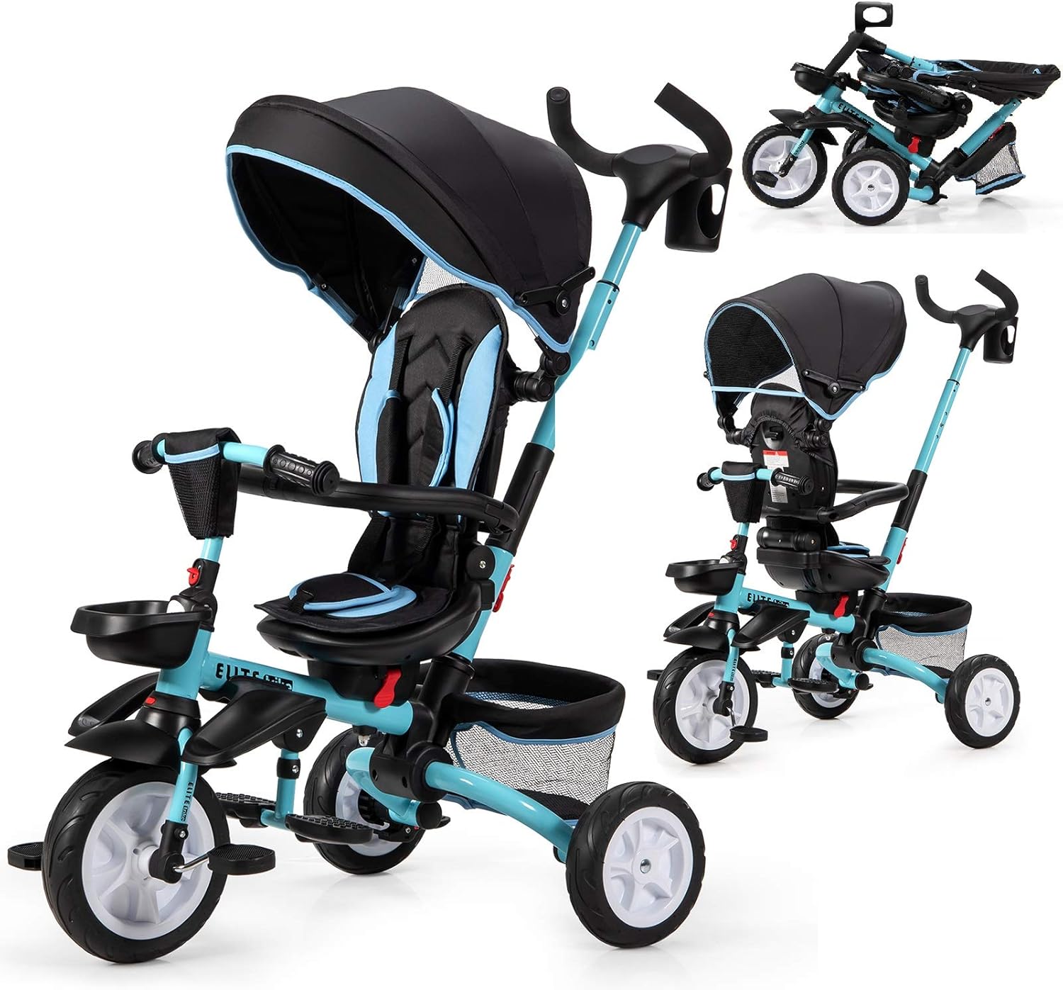 Baby Tricycle 7-in-1 Folding Steer Stroller with Rotatable Seat, Gray k7