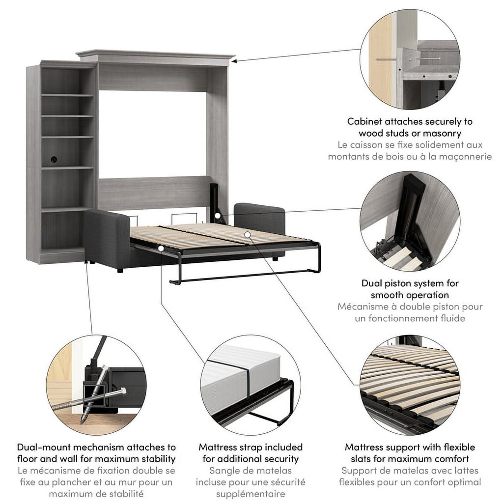 Queen Murphy Bed with Sofa Organizer Gray k7