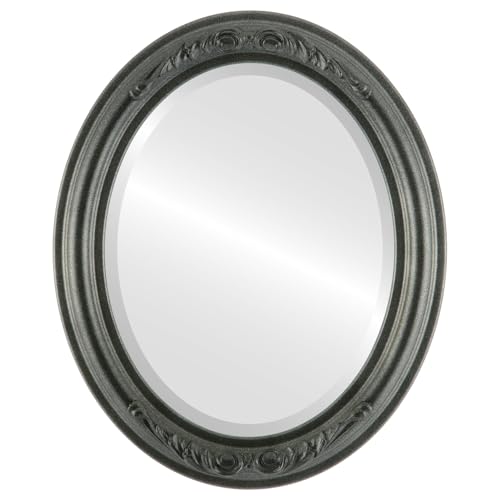 Oval Beveled Wall Mirror for Home Decor - Florence Style - Linen White - 20x24 Outside Dimensions