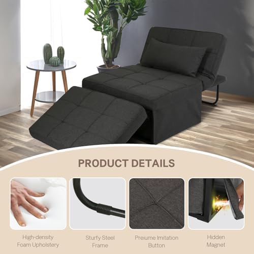 Sleeper Chair Sofa Bed 4-in-1 Convertible Futon with Adjustable Backrest Beige k7