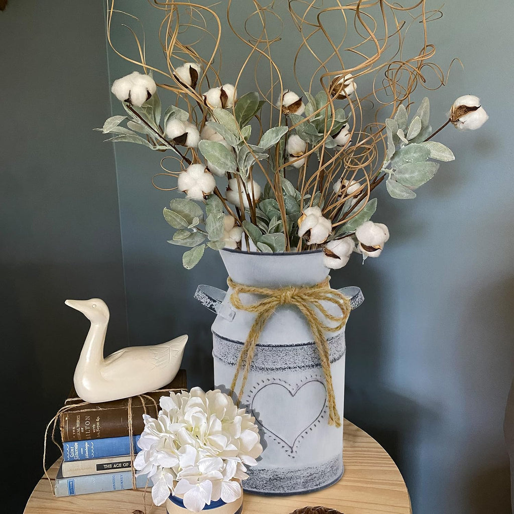 Shabby Chic Milk Can Vase with Heart & Rope Design Farmhouse Decor a7