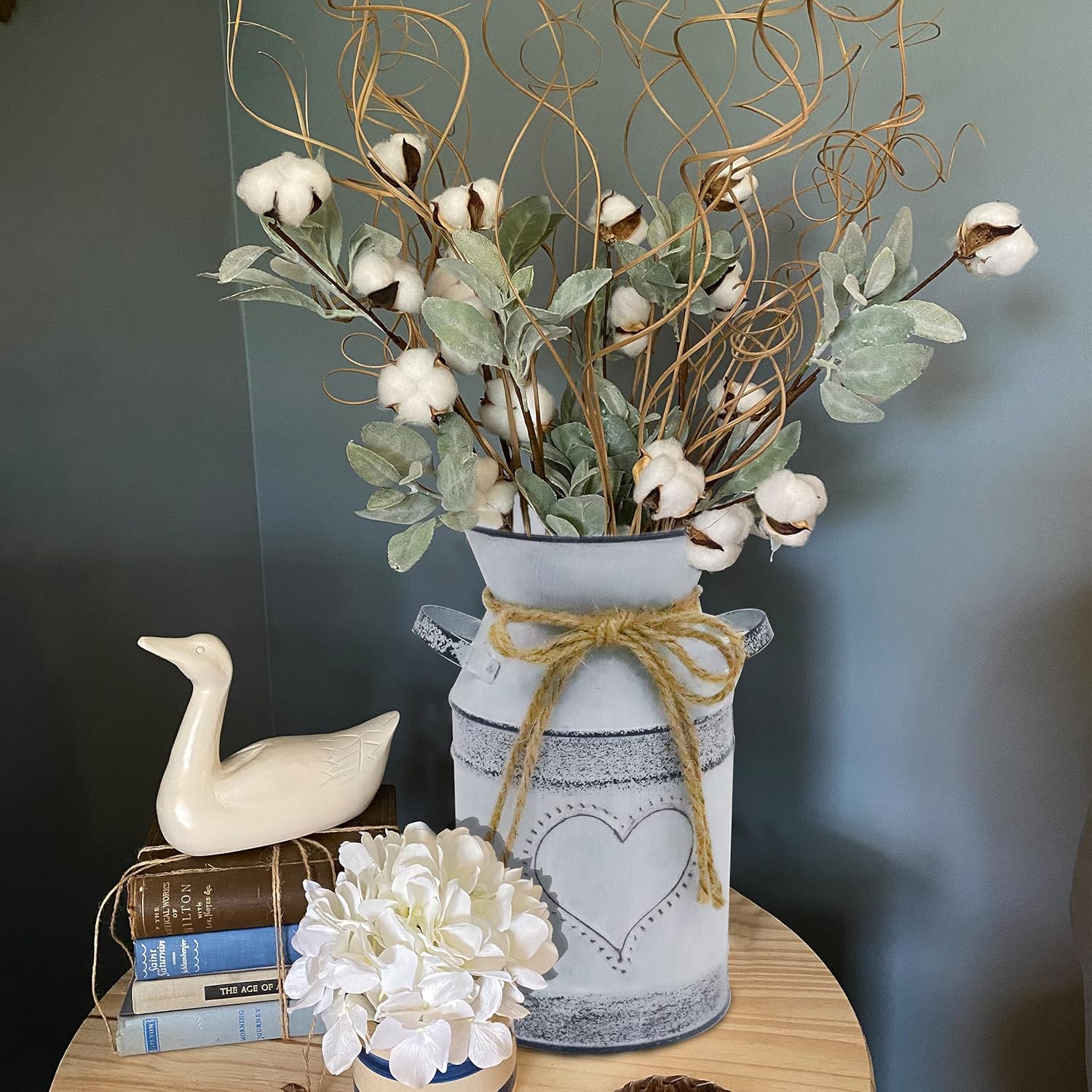 Shabby Chic Milk Can Vase with Heart & Rope Design Farmhouse Decor a7
