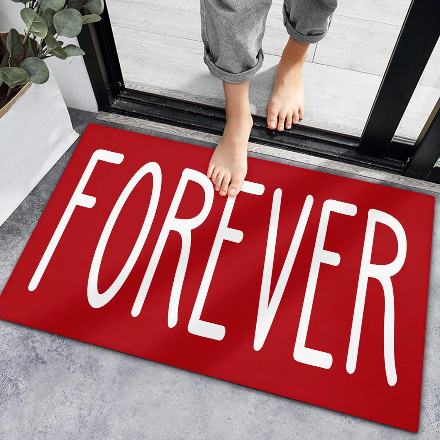 Valentine's Day Non Slip Door Mat Red White A7